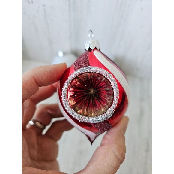 Peppermint reflector glitter silver white ball ornament lot set Xmas tree - Picture 4 of 12